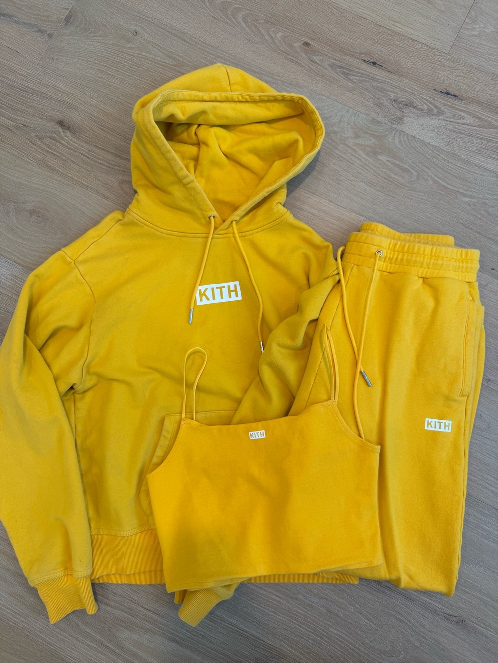 Kith Yellow Women's Hoodie, Crop Tank & Sweatpants Set